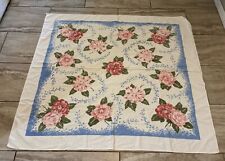 Vintage MCM Floral Cloth Tablecloth 44x50 Inches. picture