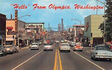 Olympia WA Washington Capitol Way Main Street Downtown 1950s Vtg Postcard A37 picture