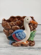 Vintage MCM Ceramic Duck Goose Water Fowl Square Glazed Planter Figurine picture