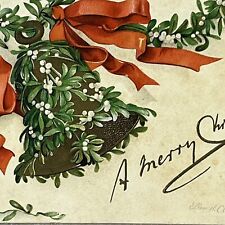 Vintage Christmas Embossed Postcard Ellen Clapsaddle Bell Ribbon Holly 1908 picture