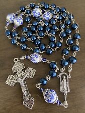 Catholic Rosary, Unbreakable Rosary, Blue Beads Rosary - Handmade picture