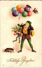 Antique Anthropomorphic Dressed Frog Holding Balloon Bugs German Pentecost VTG picture