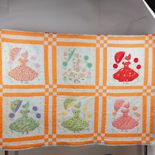 Vintage Hand Sewn Quilt Applique Umbrella Girl 90x70 Bright Orange picture
