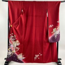 65.7inc Japanese Kimono SILK FURISODE Imperial car Peony Red picture