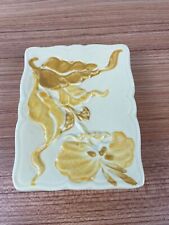 HAEGER ART POTTERY 930 USA YELLOW TRINKET JEWLERY DISH/SOAP DISH LEAFS & FLOWER picture