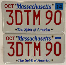 Set of 2 2014 Massachusetts 3 DTM 90 SPIRIT AMERICA license plate PAIR Mass MA picture