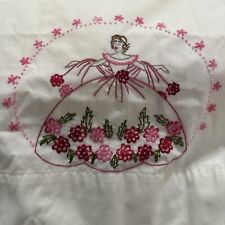 Vintage set 100% cotton Pillowcases Southern Lady  embroidered  Granny Core picture