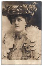 1904 Miss Irene Vanbrugh Actress Flower Hat Feather Boa Necklace Lace Postcard  picture