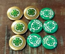 Vintage 4-H Club Green Clover Leaf Design Tin Pinback Buttons 9 Pins 3/4-1