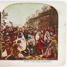 Jesus Christ Entering Jerusalem Stereoview c1905 Palestine Antique Card Art F760 picture