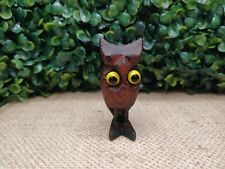 MCM Hand Carved Owl Cryptomeria Wood Yellow Eyes Made In Japan picture
