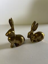 Solid Brass Bunny Rabbits Figurine 2 Paperweights Easter Home Decor Spring picture