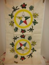 Vtg KayDee Linen Tea Towel Eastern Star Towel Masonic Floral Mint picture