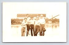 RPPC Five Men At Unknown Foot Bridge Over River Oil Rig? Real Photo Postcard picture