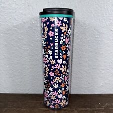 Starbucks Valentines Day 2018 Floral Hearts Tall Navy Blue Tumbler Acrylic 16 oz picture