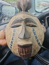African Tribal Face Hand Carved GHANA Wood Round African Mask Edudzi  picture