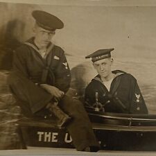 Antique RPPC Real Photograph Postcard Navy Handsome Sailors Men Coney Island ID picture