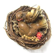 Vintage 1986 Enesco 2 Resin Baby Birds in Wicker/Straw Nest picture