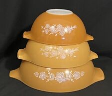 VTG Pyrex Butterfly Gold Cinderella Tab Nesting Bowls No Lids 442 443 444 picture