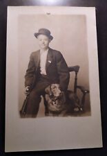 RARE RPPC WELL DRESSED LAD WITH HIS TRUSTY HUNTING DOG AND NON GUNPOWDER RIFLE. picture