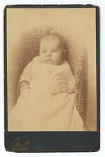Antique Circa 1880s Cabinet Card Scott Adorable Baby in White Dress Quincy, IL picture