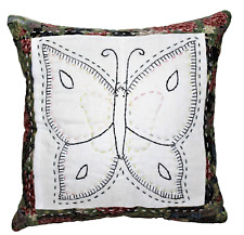 Throw Pillow Made With Vintage Butterfly Hand Stitched Applique Embroidery Quilt picture