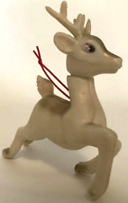 White Christmas Reindeer Deer Soft Plastic Poseable Head Ornament Hong Kong Vtg picture