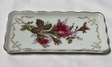 Vintage Small Fine Bone China Pink Red Rose Tray Trinket Dish Roses Bud Dresser picture