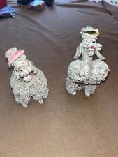 VINTAGE PAIR NORCREST SPAGHETTI POODLES GRAY WITH HATS picture