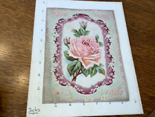 Vintage Original - EMBOSSED PAPER CARD -- ROSE w flower borders, names on back picture