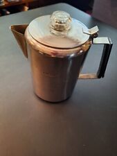 Camping Coffee Percolator Vintage Stove Top 9 Cup Stainless Steel Wood Handle picture