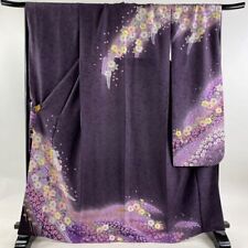 65.7inc Japanese Kimono SILK FURISODE Tujigahana Cherry blossoms Purple picture