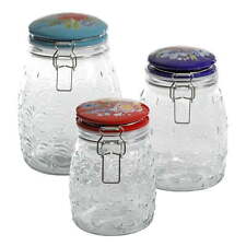 Floral Embossed Clamp Jars, Set of 3 picture