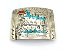 Turquoise Coral Chip Inlay Belt Buckle Eagle Navajo Native American J. Nezzie picture