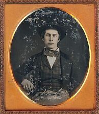 Handsome Young Man With Hat Plaid Vest Gold Rings 1/6 Plate Daguerreotype T504 picture