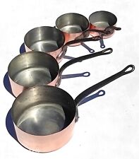 Vintage French Copper Saucepan Set of 5 Fabrication Francaise Tin Lining 8.8lbs picture