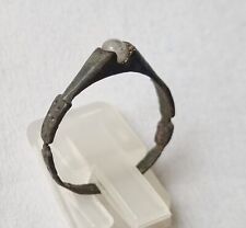 ORIGINAL Medieval Byzantine bronze engraved ring with natural stone bead picture