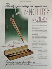 Ronson Penciliter Writes & Lights 14 k Gold Lighter Vintage Print Ad 1948 picture