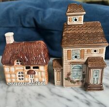 Vintage Ceramic Pottery Victorian House Set Of 2 Hanging Ornament picture