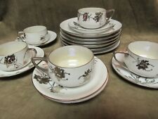 American Painted Porcelain White Platinum Cup Saucer Plate Lot Queen Anne Lace picture