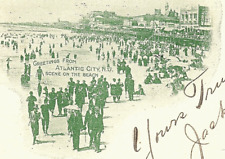 Atlantic City NJ Greetings Beach Scene Private Mailing Card Double Postmark 1901 picture