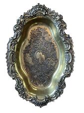 Vintage Mod Dep 2100 Brass Plate Made in Italy 12 3/4” x 8.5” Ornate Flowers picture