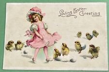 Vintage Embossed Easter Postcard~Girl, Chicks. E516 picture