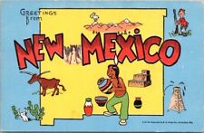 c1940s NEW MEXICO Large Letter State Map Outline Comic Postcard Kropp Linen #C16 picture