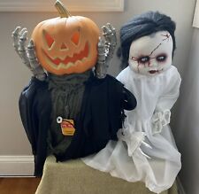2 Halloween Animated FIGURES HAUNTING GHOST BRIDE + Pumpkin LED ROAMING (INDOOR) picture