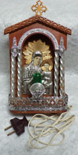 VINTAGE GREEK ICON TRADITIONAL ORTHODOX WOODEN ELECTRIC CANDLE VIRGIN MARY JESUS picture