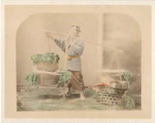 Japan, Vegetable Hawker Vintage Albumen Print.  Watercolor Albumin Print   picture