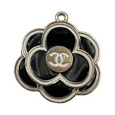 Stamped CHANEL Camelia Zipper  Pull Button Charm Black , White & GoldFlower 30mm picture