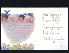 c.1910s Mein Greetings Dutch Children In Basket Phrase F.A. Owens Postcard UNP picture