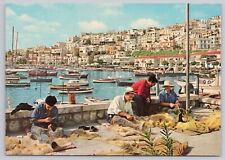 Athens Greece, Tourkolimano Harbor, Men Mending Fishing Nets, Vintage Postcard picture